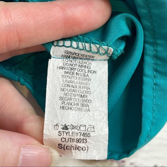 Paisley and Ivy teal blouse silky with thin tie belt - Picture 10 of 10